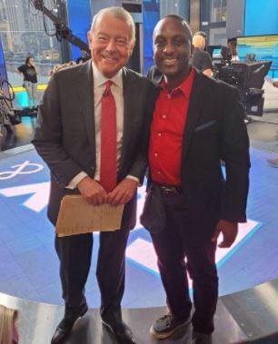 Jennifer. F. Shibley partner Stuart Varney with his guest on the set.
